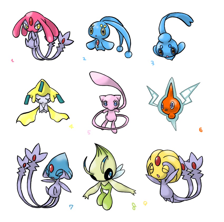 00s antenna_hair azelf celebi closed_eyes creature electricity flying gen_1_pokemon gen_2_pokemon gen_3_pokemon gen_4_pokemon ghost glowing hitsubaru impossible_clothes jirachi legendary_pokemon looking_at_viewer manaphy mesprit mew_(pokemon) multiple_tails mythical_pokemon nintendo no_humans phione pokemon pokemon_(creature) rotom rotom_(normal) simple_background sleeping star_(symbol) subako tail two_tails uxie white_background yellow_eyes