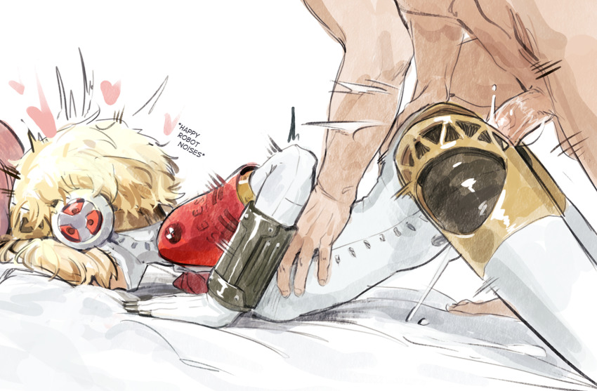 1boy 1girl aigis_(persona) android arched_back blonde_hair butterchalk doggystyle english_text erection heart hetero highres joints penis persona persona_3 pussy_juice robophilia robot robot_girl robot_joints sex sex_from_behind short_hair tagme top-down_bottom-up uncensored veins veiny_penis