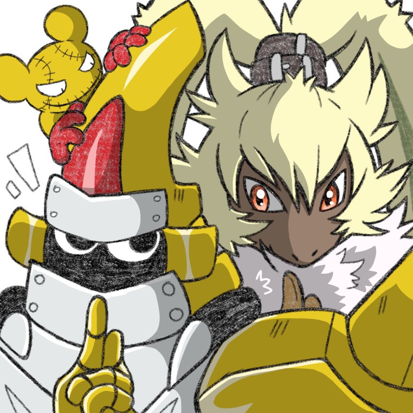 3boys animal_ears artist_request digimon digimon_(creature) highres looking_at_another mouse_ears multiple_boys ninja no_humans symbareangoramon tuwarmon tyutyumon