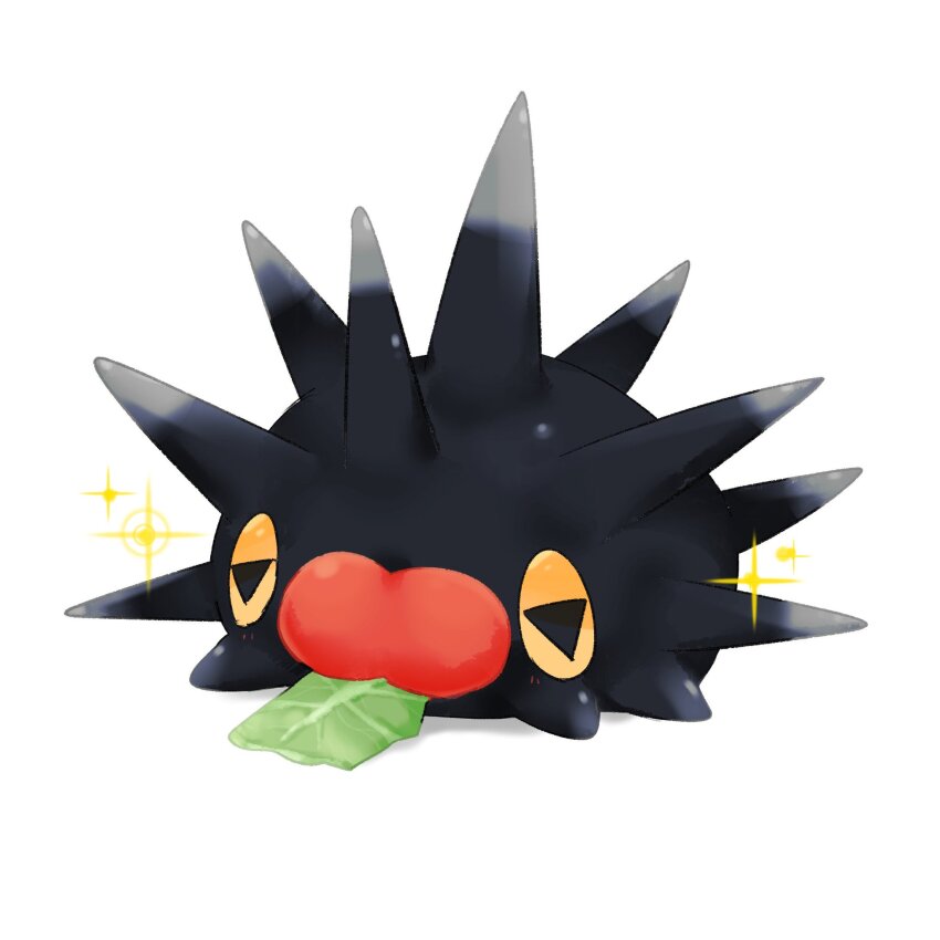 commentary_request gen_8_pokemon highres lettuce nintendo no_humans pincurchin pokemon pokemon_(creature) pokemon_focus simple_background solo sparkle spikes symbol-shaped_pupils triangle-shaped_pupils white_background yellow_eyes ysayoyuki