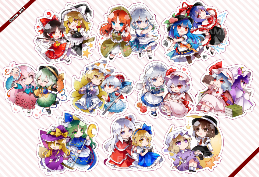 6+girls :&lt; :d ;) ;d ^_^ alice_margatroid alice_margatroid_(pc-98) apron ascot barefoot beret black_bow black_footwear black_hat black_vest blonde_hair blue_capelet blue_dress blue_eyes blue_hair blue_hairband blue_hat blue_ribbon blue_shirt blue_skirt blue_tabard book book_stack boots bow bow_hairband bow_legwear bowtie braid bright_pupils broom broom_riding brown_footwear brown_hair bun_cover capelet center_frills chibi chibi_only clenched_hands closed_eyes closed_mouth collared_shirt commentary_request crescent crescent_hat_ornament crossed_legs cup detached_sleeves dress earrings expressionless eye_print flandre_scarlet floral_print floral_print_skirt flower fox_tail frilled_apron frilled_bow frilled_dress frilled_hair_tubes frilled_hat frilled_shawl frilled_shirt_collar frilled_skirt frilled_sleeves frills full_body ghost_tail green_bow green_eyes green_hair green_hat green_skirt green_vest grey_hair grin hair_bobbles hair_bow hair_ornament hair_tubes hairband hakurei_reimu hand_fan hands_on_another&#039;s_shoulders hands_up hat hat_bow hat_ornament hat_ribbon hata_no_kokoro heart heart_of_string hinanawi_tenshi holding holding_another&#039;s_tail holding_book holding_cup holding_fan holding_knife holding_staff holding_sword holding_teapot holding_weapon hong_meiling horn_ornament horn_ribbon horns izayoi_sakuya jewelry juliet_sleeves kirisame_marisa kirisame_marisa_(pc-98) kitsune knife komeiji_koishi kutsuki_kai leaf_hat_ornament leaning_forward long_hair long_skirt long_sleeves maribel_hearn mask mask_on_head meandros mima_(touhou) mini-hakkero mob_cap multiple_girls nagae_iku necktie no_shoes one_eye_closed one_side_up open_book open_mouth orange_eyes outline oversized_object pants patchouli_knowledge peach_hat_ornament pink_eyes pink_hair pink_hat pink_ribbon pink_shirt pink_skirt pink_socks plaid_clothes plaid_shirt pointy_ears print_skirt puffy_short_sleeves puffy_sleeves purple_bow purple_bowtie purple_dress purple_eyes purple_hair purple_hat purple_skirt reading red_bow red_bowtie red_dress red_eyes red_horns red_necktie red_ribbon red_shirt red_skirt red_sleeves ribbon ribbon-trimmed_sleeves ribbon_trim robe shawl sheep_horns shinki_(touhou) shirt shoes short_hair short_sleeves sidelocks single_braid sitting skirt skirt_set sleeve_garter sleeveless sleeveless_dress sleeveless_shirt smile socks spoon staff standing standing_on_one_leg star_(symbol) star_hat_ornament striped_background sweatdrop sword sword_of_hisou tabard tail teapot third_eye touhou touhou_(pc-98) toutetsu_yuuma turtleneck turtleneck_shirt twin_braids usami_renko vest waist_apron weapon white_apron white_bow white_dress white_hat white_outline white_pants white_shirt white_sleeves white_socks wide_sleeves witch_hat wrist_cuffs yakumo_ran yellow_ascot yellow_bow yellow_eyes yellow_ribbon yellow_shirt yin_yang