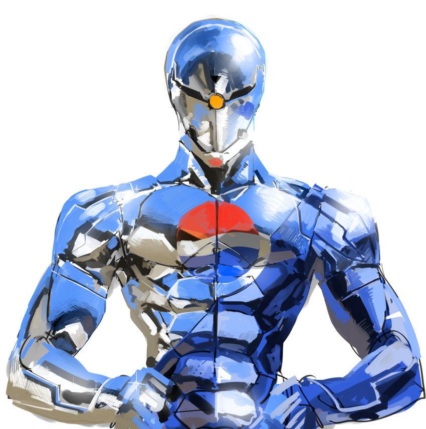 1boy abs absurdres asimo_(hakurei10201) cosplay cyborg cyborg_ninja gray_fox hands_on_own_hips highres logo looking_at_viewer ninja pepsi pepsiman pepsiman_(cosplay) pepsiman_(game) white_background