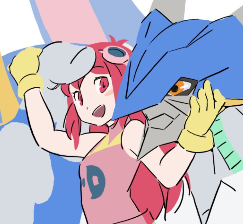 1girl digimon digimon_(creature) dragon goggles goggles_on_head kizuna_(digimon) orange_hair smile ulforcev-dramon