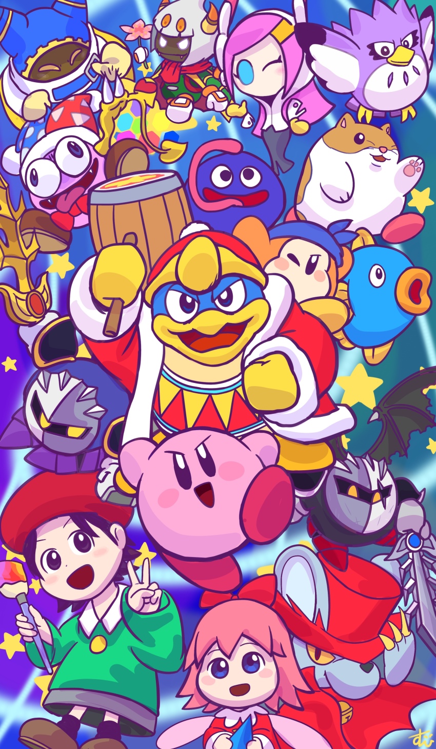 1boy 3girls ^_^ absurdres adeleine ahoge animal animal_ears armor bandana bandana_waddle_dee beak beanie bell belt belt_buckle belt_collar beret bird black_eyes black_hair black_skin black_skirt black_socks black_wings blue_background blue_bandana blue_belt blue_eyes blue_hat blue_hood blush_stickers bob_cut bow bowtie brown_footwear buckle buttons cape claws clenched_hand cloak closed_eyes clothed_animal collar collared_cloak collared_dress collared_shirt colored_sclera colored_skin commentary_request coo_(kirby) covered_mouth cowboy_shot cross-eyed crystal crystal_wings dark-skinned_male dark_meta_knight dark_skin daroach demon_wings dot_nose dress ear_covers ears_through_headwear everyone extra_eyes extra_hands eyelashes fairy fairy_wings fangs fangs_out fish flower fur-trimmed_headwear fur-trimmed_robe fur-trimmed_sleeves fur_trim galaxia_(sword) gloves gooey_(kirby) gradient_background green_cape green_sweater green_vest grey_gloves grey_mask grey_skirt grid_background hair_bow hair_ornament hairclip hammer hamster hand_on_another&#039;s_head hand_on_headwear hand_on_own_hip hand_up hat high_collar highres holding holding_crystal holding_flower holding_hammer holding_sword holding_weapon horns jester_cap kine_(kirby) king_dedede kirby kirby:_star_allies kirby_(series) long_hair long_skirt long_sleeves long_tongue magolor marx_(kirby) meta_knight miniskirt mouse_(animal) multiple_girls neck_bell nintendo no_mouth one_eye_closed open_mouth orange_skin over_shoulder owl pauldrons pencil_skirt pink_flower pink_hair pink_skin polka_dot_headwear pom_pom_(clothes) pom_pom_beanie poster_(medium) purple_eyes purple_footwear purple_skin rayman_limbs red_bow red_bowtie red_cloak red_dress red_footwear red_hat red_robe red_sash red_scarf ribbon_(kirby) rick_(kirby) robe sabaton sash scar scar_across_eye scar_on_face scarf shirt shoes short_hair shoulder_armor signature skirt slime_(creature) smile socks solid_oval_eyes spider_web_print star_(symbol) straight_hair susie_(kirby) suyasuyabi sweater sword taranza tongue top_hat torn_clothes torn_hat torn_wings traditional_bowtie triangle_print two-tone_headwear two-tone_sash v v-shaped_eyebrows v-shaped_eyes very_long_hair vest weapon weapon_over_shoulder white_cape white_eyes white_gloves white_hair white_hat white_scarf white_shirt white_sleeve_cuffs white_wrist_cuffs wings wrist_cuffs yellow_eyes yellow_gloves yellow_horns yellow_sash yellow_sclera yellow_shoes yellow_wings