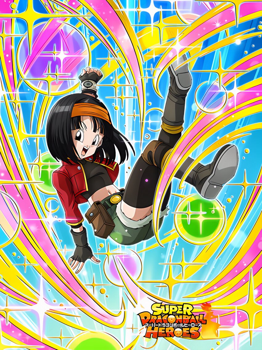 1girl absurdres black_eyes black_hair dokkan_battle happy highres official_art pan_(dragon_ball) pan_(xeno)_(dragon_ball) smile solo super_dragon_ball_heroes