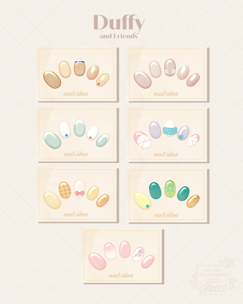absurdres applying_makeup blue_nails cookieann duffy_and_friends duffy_the_disney_bear english_text gelatoni green_nails highres linabell meecosme multicolored_nails nail_polish no_humans olu_mel orange_nails pink_nails purple_nails shelliemay stellalou yellow_nails