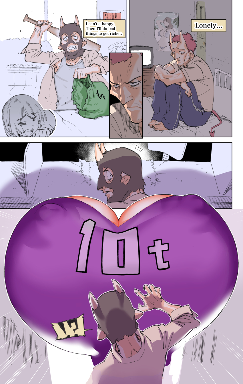 10-ton 1boy 1girl absurdres boku_no_hero_academia breast_attack breasts comic english_text covered_erect_nipples gigantic_breasts highres horie_ryuu robbery surprised