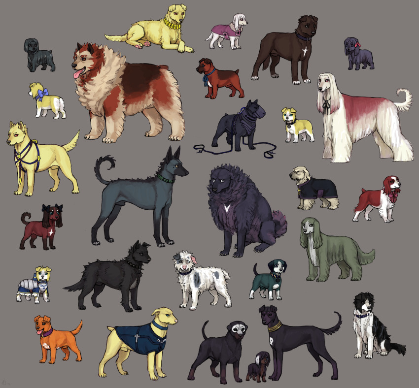 animal_focus animalization annotated artoria_pendragon_(fate) assassin_(fate/zero) berserker_(fate/zero) diarmuid_ua_duibhne_(fate) diarmuid_ua_duibhne_(lancer)_(fate) dog emiya_kiritsugu emlan everyone fate/zero fate_(series) female_assassin_(fate/zero) gilgamesh_(fate) gilles_de_rais_(caster)_(fate) gilles_de_rais_(fate) grey_background highres hisau_maiya illyasviel_von_einzbern irisviel_von_einzbern iskandar_(fate) kayneth_el-melloi_archibald kotomine_kirei kotomine_kirei_(fate/zero) kotomine_risei leash looking_at_viewer matou_kariya matou_sakura matou_sakura_(fate/zero) multiple_persona no_humans photoshop_(medium) revision saber_(fate) simple_background sola-ui_nuada-re_sophia-ri tohsaka_aoi tohsaka_rin tohsaka_rin_(fate/zero) tohsaka_tokiomi uryuu_ryuunosuke waver_velvet