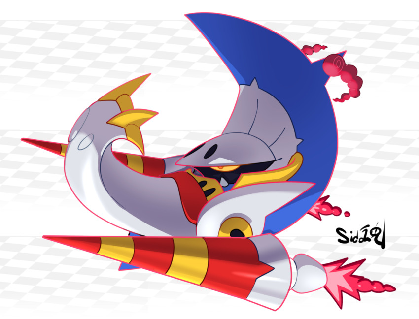 escavalier from_side full_body gen_5_pokemon gigantamax_(other) nintendo no_humans orange_eyes pokemon pokemon_(creature) sido_(slipknot) signature solo yellow_eyes