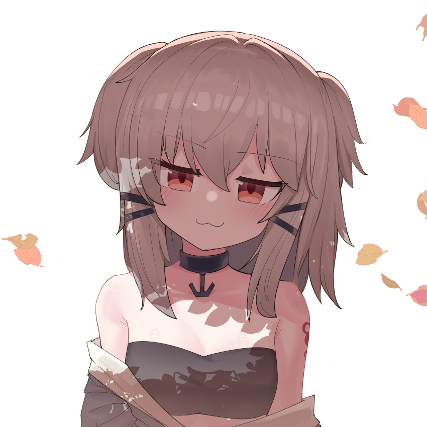 1girl absurdres black_bra blue_boots blue_panties boots bra child coat exhex_(hexieshizhe) grey_hair half-closed_eye highres looking_at_viewer murasame_(warship_girls_r) overcoat panties red_eyes short_twintails shoulder_tattoo solo tattoo twintails underwear warship_girls_r white_background