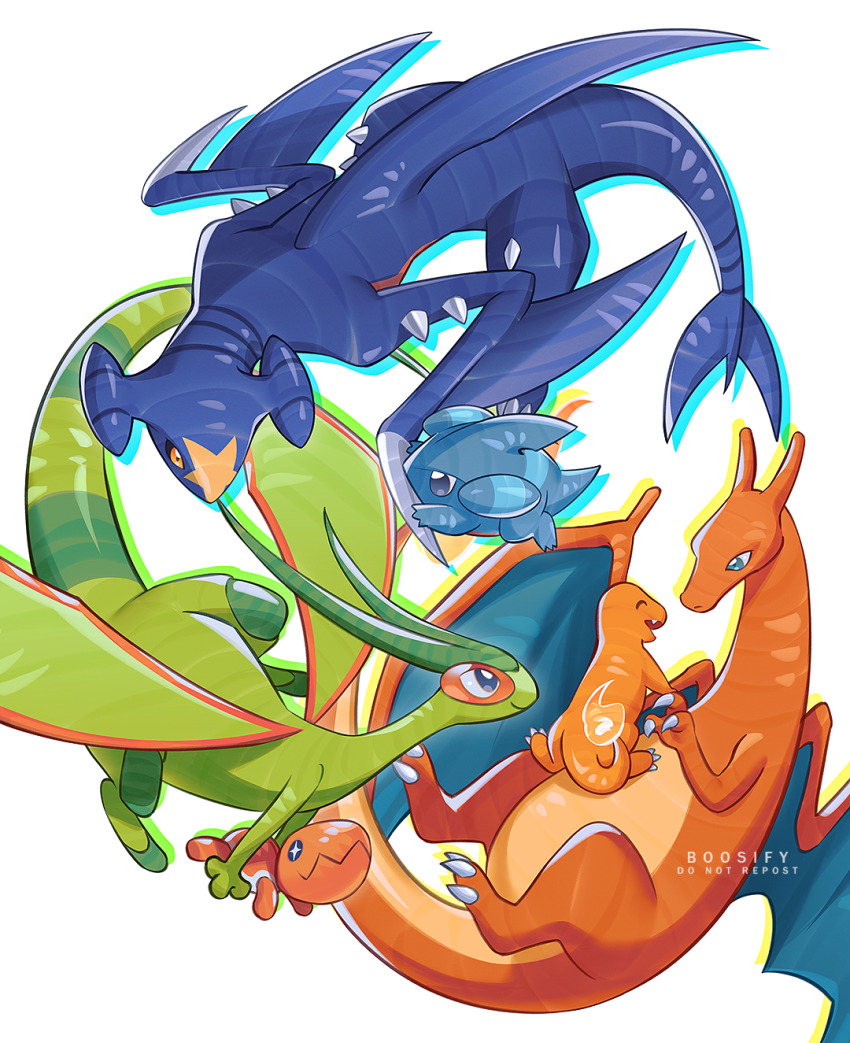 animal_focus artist_name black_sclera blue_eyes boosify charizard charmander closed_eyes closed_mouth colored_sclera colored_shadow commentary creatures_(company) dragon drop_shadow english_commentary english_text evolutionary_line fang flygon full_body gabite game_freak garchomp gen_1_pokemon gen_3_pokemon gen_4_pokemon gible hashtag-only_commentary highres nintendo no_humans open_mouth orange_eyes pokemon pokemon_(creature) purple_eyes shadow simple_background smile trapinch western_dragon white_background