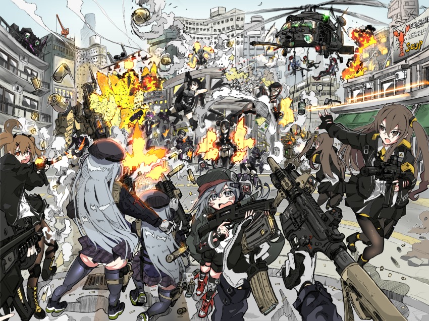 404_(girls&#039;_frontline) 6+girls 9a-91_(girls&#039;_frontline) a-10_thunderbolt_ii acog aegis_(girls&#039;_frontline) agent_(girls&#039;_frontline) aircraft ak-47 ak-47_(girls&#039;_frontline) ammunition artist_request ass assault_rifle attack_aircraft autocannon battle bomb shell_casing bullpup cannon caseless_firearm city clone close_air_support commentary_request destroyer_(girls&#039;_frontline) destruction dinergate_(girls&#039;_frontline) dragoon_(girls&#039;_frontline) dropping executioner_(girls&#039;_frontline) explosion explosive firing g11_(girls&#039;_frontline) gatling_gun gau-8_avenger girls&#039;_frontline guard_(girls&#039;_frontline) gun gunship h&amp;k_g11 h&amp;k_hk416 h&amp;k_ump heckler_&amp;_koch helicopter hk416_(girls&#039;_frontline) holographic_weapon_sight horizontal_magazine intruder_(girls&#039;_frontline) jaeger_(girls&#039;_frontline) kalashnikov_rifle manticore_(girls&#039;_frontline) multiple-barrel_gun multiple_girls ots-12_tiss ots-14_(girls&#039;_frontline) reflector_sight reloading rifle ripper_(girls&#039;_frontline) rotary_cannon sangvis_ferri shell_casing sight_(weapon) smoke_grenade submachine_gun suppressor uh-60_blackhawk ump45_(girls&#039;_frontline) ump9_(girls&#039;_frontline) vespid_(girls&#039;_frontline) weapon window_magazine witness_holes