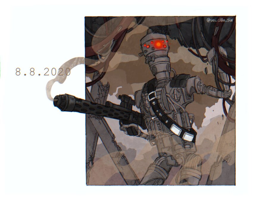 artist_name bandolier belt dated glowing glowing_eyes gun holding holding_gun holding_weapon ig-88 no_humans red_eyes robot science_fiction shoulder_belt smoke smoking_barrel solo star_wars vel_cl0n_sw weapon