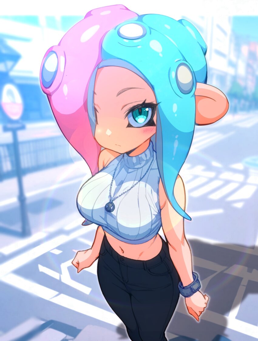 1girl absurdres breasts highres kakk_e large_breasts multicolored_hair nintendo octoling octoling_girl octoling_player_character solo splatoon_(series) splatoon_2 tentacle_hair two-tone_hair
