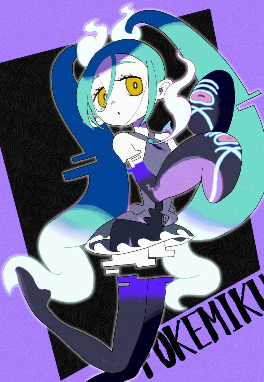 detached_arm detached_legs ghost ghost_miku_(project_voltage) glitch glowing_neckwear hatsune_miku highres ko4004sa nintendo pokemon project_voltage see-through_clothes see-through_skirt skirt vocaloid
