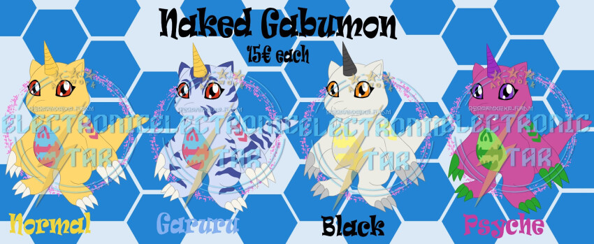 digimon digimon_(creature) gabumon gabumon_(black) highres horns nude oridigi original psychemon purple_eyes red_eyes yellow_eyes