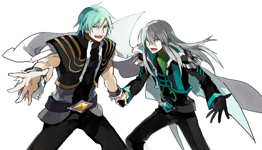 00s 2boys bishounen blue_hair fresh_precure! long_hair male_focus minami_shun multiple_boys nishi_hayato outstretched_arms precure souler souler_(fresh_precure!) starshadowmagician wester wester_(fresh_precure!)