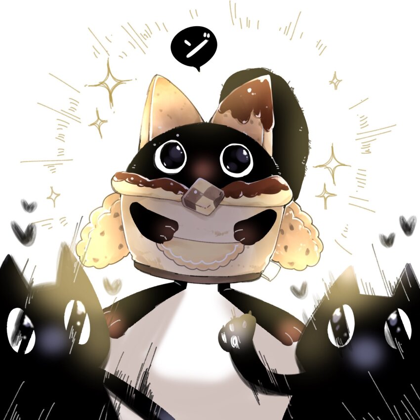 black_fur body_fur cat cookie cooky_yummy duel_monster food full_body heart highres rin_ms_no simple_background solo_focus standing white_background yu-gi-oh!