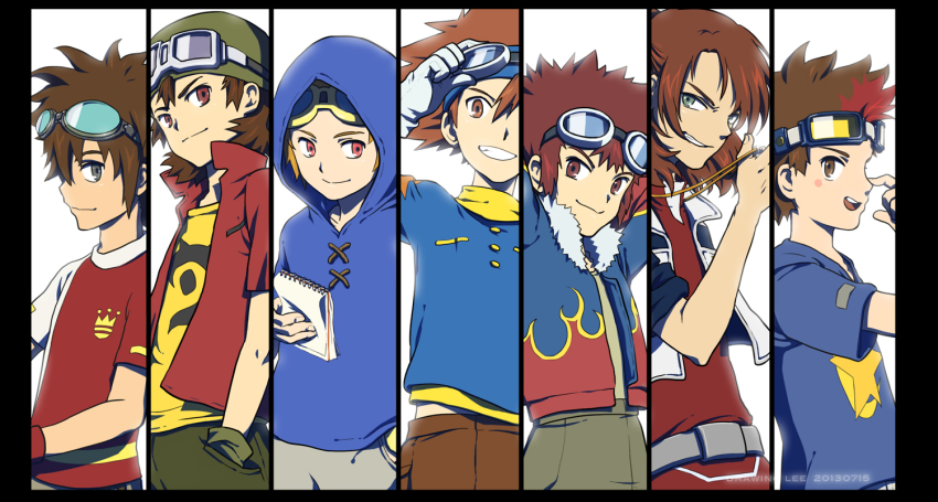 akashi_tagiru daimon_masaru_(digimon_savers) digimon digimon_adventure digimon_adventure_02 digimon_frontier digimon_savers digimon_tamers digimon_xros_wars digimon_xros_wars:_toki_wo_kakeru_shounen_hunter-tachi drawinglee goggles hood kanbara_takuya kudou_taiki matsuda_takato motomiya_daisuke tagme yagami_taichi