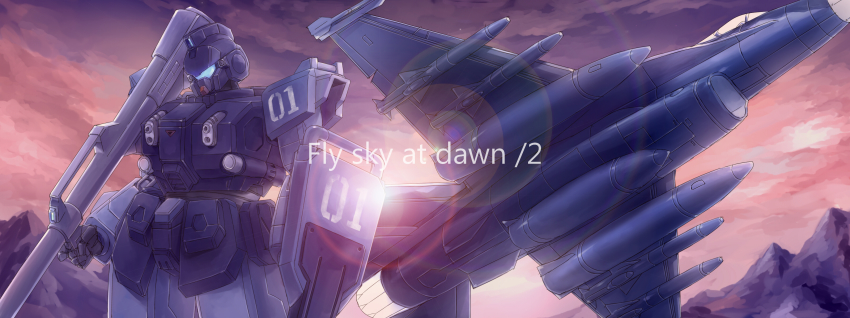 absurdres aircraft airplane atsushi/hao blue_destiny_01 gundam gundam_side_story:_the_blue_destiny highres jet mecha mitsubishi_f-2 robot shield weapon
