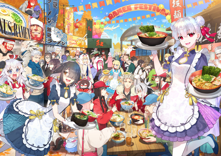 6+boys 6+girls abigail_williams_(fate) aesc_(fate) altera_(fate) altera_the_santa_(fate) anastasia_(fate) apron arash_(fate) artoria_caster_(fate) artoria_pendragon_(fate) ashiya_douman_(fate) assassin_(fate/zero) baobhan_sith_(fate) barghest_(fate) black_hair blue_dress blue_eyes blue_sky blush breasts brown_eyes bun_cover captain_nemo_(fate) captain_nemo_(santa)_(fate) cat cernunnos_(fate) chloe_von_einzbern cleavage cleavage_cutout clothing_cutout cnoc_na_riabh_(fate) double_bun dress earrings fate/grand_order fate/grand_order_arcade fate/kaleid_liner_prisma_illya fate/samurai_remnant fate/zero fate_(series) female_assassin_(fate/zero) florence_nightingale_(fate) florence_nightingale_(santa)_(fate) food fou_(fate) frankenstein&#039;s_monster_(christmas)_(fate) frankenstein&#039;s_monster_(fate) fuuma_kotarou_(fate) geirskogul_(fate) gilgamesh_(fate) gloves gold_trim goredolf_musik gray_(fate) hair_bun hair_ribbon hassan_of_serenity_(fate) helena_blavatsky_(christmas)_(fate) helena_blavatsky_(fate) hephaestion_(fate) highres hildr_(fate) illyasviel_von_einzbern iskandar_(fate) jeanne_d&#039;arc_alter_santa_lily_(fate) jewelry jingle_abel_meuniere kama_(fate) karna_(fate) karna_(santa)_(fate) large_breasts leonardo_da_vinci_(fate) leonardo_da_vinci_(fate/grand_order) leonardo_da_vinci_(rider)_(fate) long_hair looking_at_viewer lord_el-melloi_ii lord_el-melloi_ii_case_files martha_(fate) martha_(santa)_(fate) mash_kyrielight medb_(fate) miyamoto_iori_(fate) miyamoto_musashi_(fate) miyamoto_musashi_(woman_of_niten_ichiryuu)_(fate) miyu_edelfelt multiple_boys multiple_girls nagakura_shinpachi_(fate) nagao_kagetora_(fate) nemo_(fate) noodles oda_nobukatsu_(fate) oda_nobunaga_(fate) oda_nobunaga_(koha-ace) ogasawara_kaya okita_souji_(fate) okita_souji_(koha-ace) olrun_(fate) open_mouth ortlinde_(fate) pantyhose ptolemy_(fate) ptolemy_(third_ascension)_(fate) puffy_short_sleeves puffy_sleeves purple_dress quetzalcoatl_(fate) quetzalcoatl_(samba/santa)_(fate) ramen red_dress red_eyes redrop revision ribbon rindr_(fate) robin_hood_(fate) saika_magoichi_(fate) saitou_hajime_(fate) santa_alter sen_no_rikyu_(fate) short_hair short_sleeves sky small_breasts smile sugitani_zenjubou_(fate) suzuka_gozen_(fate) suzuka_gozen_(santa)_(fate) table takeda_shingen_(fate) tezcatlipoca_(fate) thrud_(fate) uesugi_kenshin_(fate) valkyrie_(fate) wandjina_(fate) waver_velvet white_apron white_gloves white_hair xu_fu_(fate) xu_fu_(spare_the_idle_talk)_(fate) yagyuu_munenori_(fate) yamato_takeru_(fate)