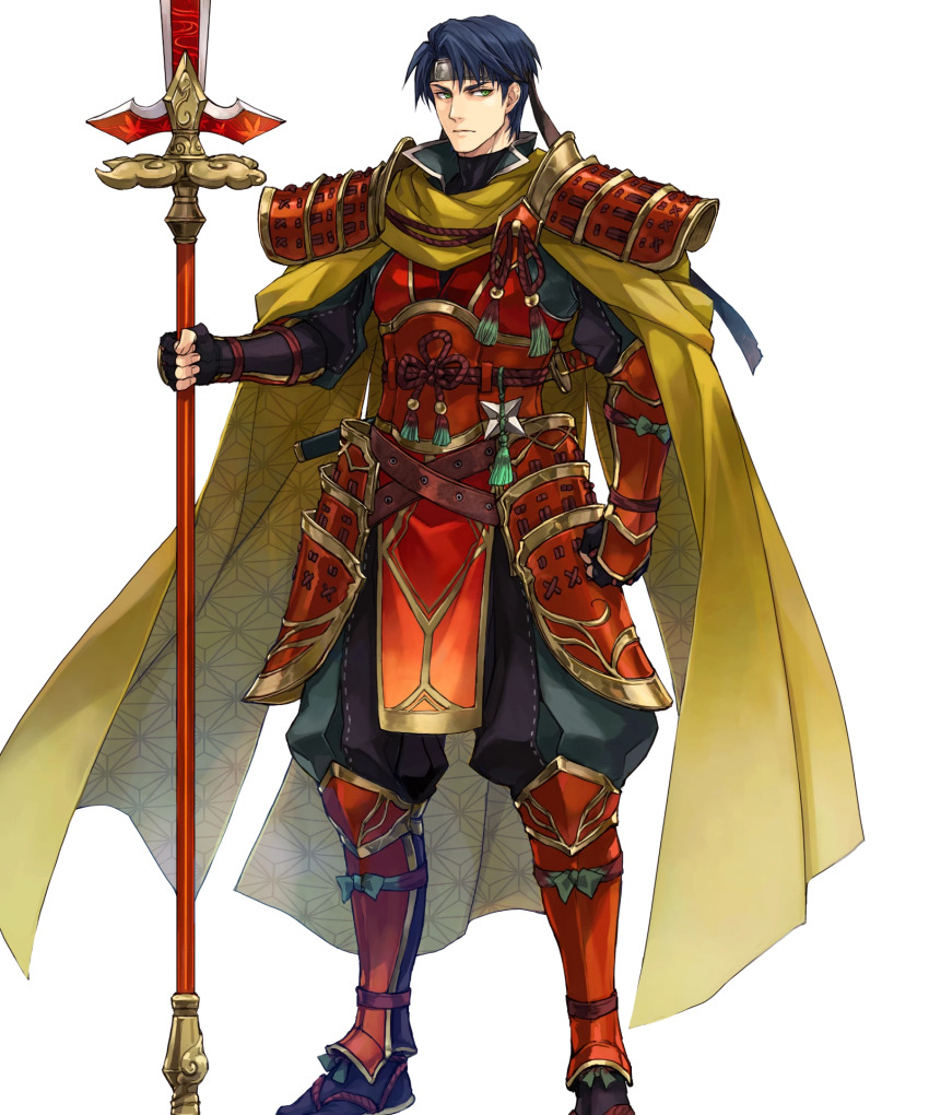 1boy armor black_gloves black_hair cape fingerless_gloves fire_emblem fire_emblem:_radiant_dawn fire_emblem_heroes gloves headband highres holding holding_polearm holding_weapon japanese_armor japanese_clothes nintendo non-web_source official_alternate_costume official_art pelvic_curtain polearm short_hair shoulder_armor solo weapon yellow_cape zelgius_(fire_emblem) zelgius_(ninja)_(fire_emblem)