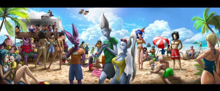 6+boys 6+girls aged_down alien alternate_hairstyle android_17 android_18 animal_ears ass bald barefoot baseball_cap beach beard bee_(dragon_ball) beer_mug beerus big_hair bikini blue_one-piece_swimsuit blue_skin blush_stickers bra_(dragon_ball) breasts broly_(dragon_ball_super) brother_and_sister brothers bulma cabba cat cat_ears caulifla champa_(dragon_ball) chaozu cheelai chi-chi_(dragon_ball) chile colored_skin cup curvy dr_briefs dragon_ball dragon_ball_super elite_nappa everyone facial_hair family fat fat_man flower flower_on_head food glasses gloves green_one-piece_swimsuit green_skin gyumao hairband hand_on_own_hip happy hat highleg highleg_bikini highres hit_(dragon_ball) holding holding_food huge_ass husband_and_wife ice_cream jaco_(ginga_patrol_jaco) kale_(dragon_ball) kuririn large_breasts lemo_(dragon_ball) long_hair looking_at_another looking_away looking_to_the_side lunch_(dragon_ball) mai_(dragon_ball) majin_buu marron_(dragon_ball) medium_breasts mother_and_daughter mother_and_son mr._satan mug multiple_boys multiple_girls multiple_persona muscular muscular_male mustache muten_roushi navel ocean old old_man one-piece_swimsuit oolong pan_(dragon_ball) panchy piccolo pilaf ponytail puar sand sand_castle sand_sculpture shiny_skin short_hair shuu_(dragon_ball) siblings side-tie_bikini_bottom sitting sky son_gohan son_goku son_goten sunglasses swimsuit tail tenshinhan thong_bikini tights_(dragon_ball) toes trunks_(dragon_ball) turtle twintails umigame_(dragon_ball) vados_(dragon_ball) vegeta videl walking whis yajirobe yamcha yellow_bikini yellow_eyes