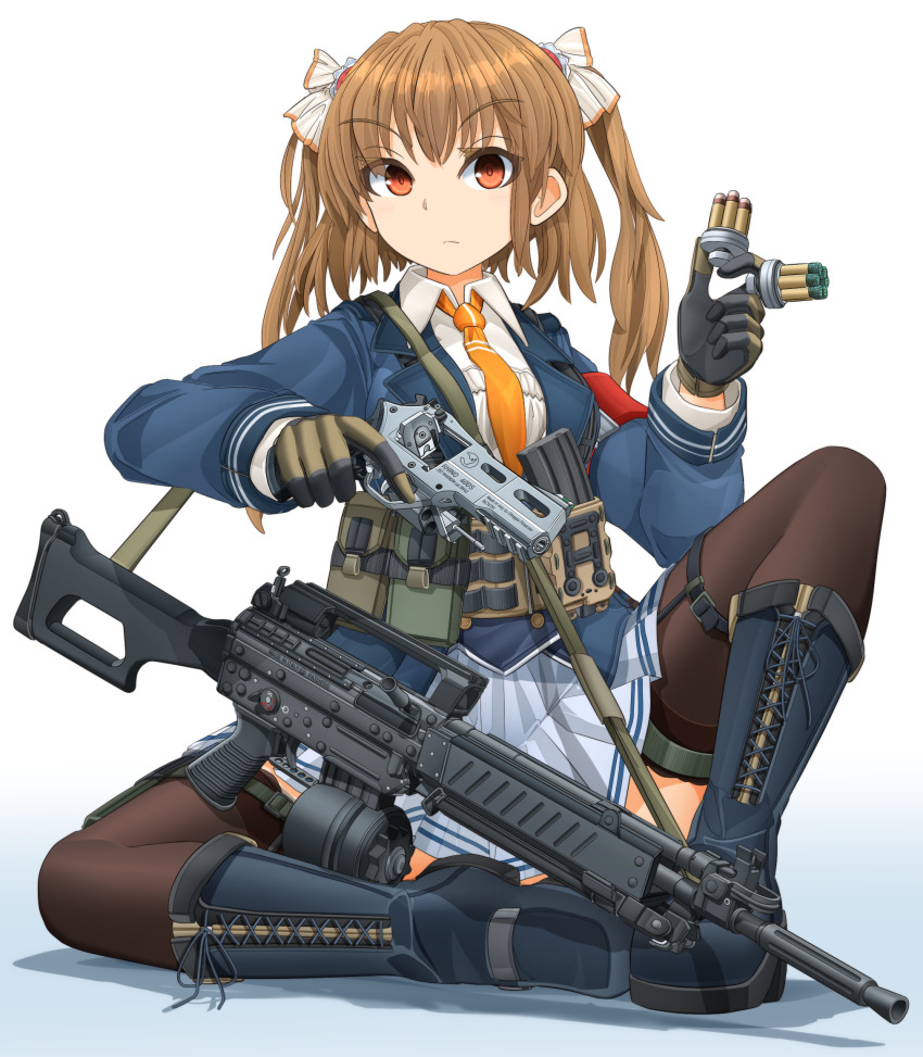 .357_magnum 1girl alternative ammunition assault_rifle beretta_ar70/90 boots brown_eyes brown_hair bullet carbine_cartridge chiappa_firearms chiappa_rhino chiappa_rhino_40ds combat_boots cylinder cylinder_(weapon) drum_magazine gloves gun handgun handgun_cartridge highres low_bore_axis_revolver magazine_(weapon) magnum_cartridge mikeran_(mikelan) military original pellets polymer-cased_ammunition revolver revolver_cartridge revolver_speedloader rifle shot_(firearm_pellets) sitting snake_shot solo sub-caliber_ammunition supersonic_ammunition wadcutter weapon wildcat_cartridge