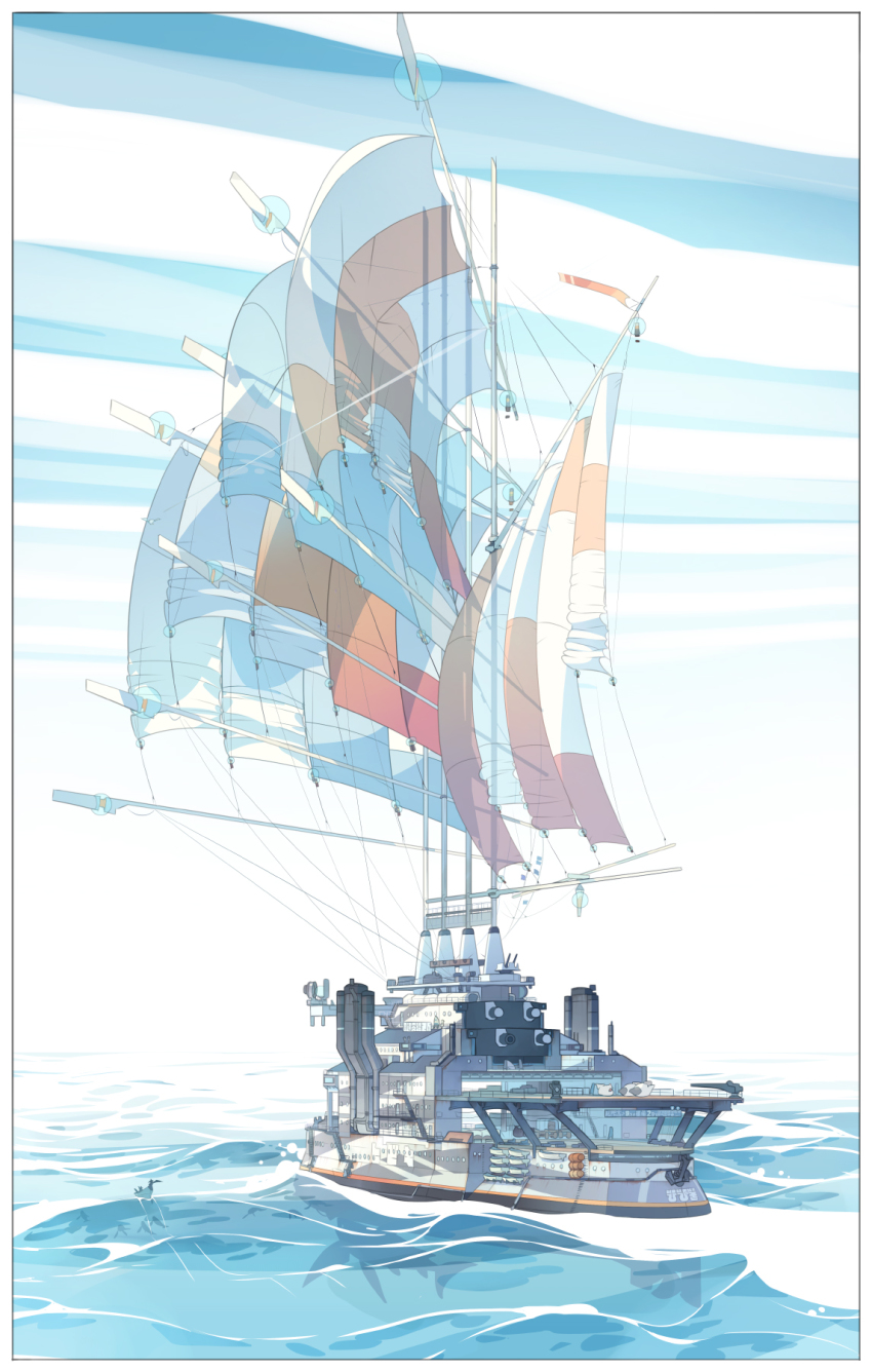 akitsu_taira bird boat fantasy highres no_humans original pelican sail water watercraft