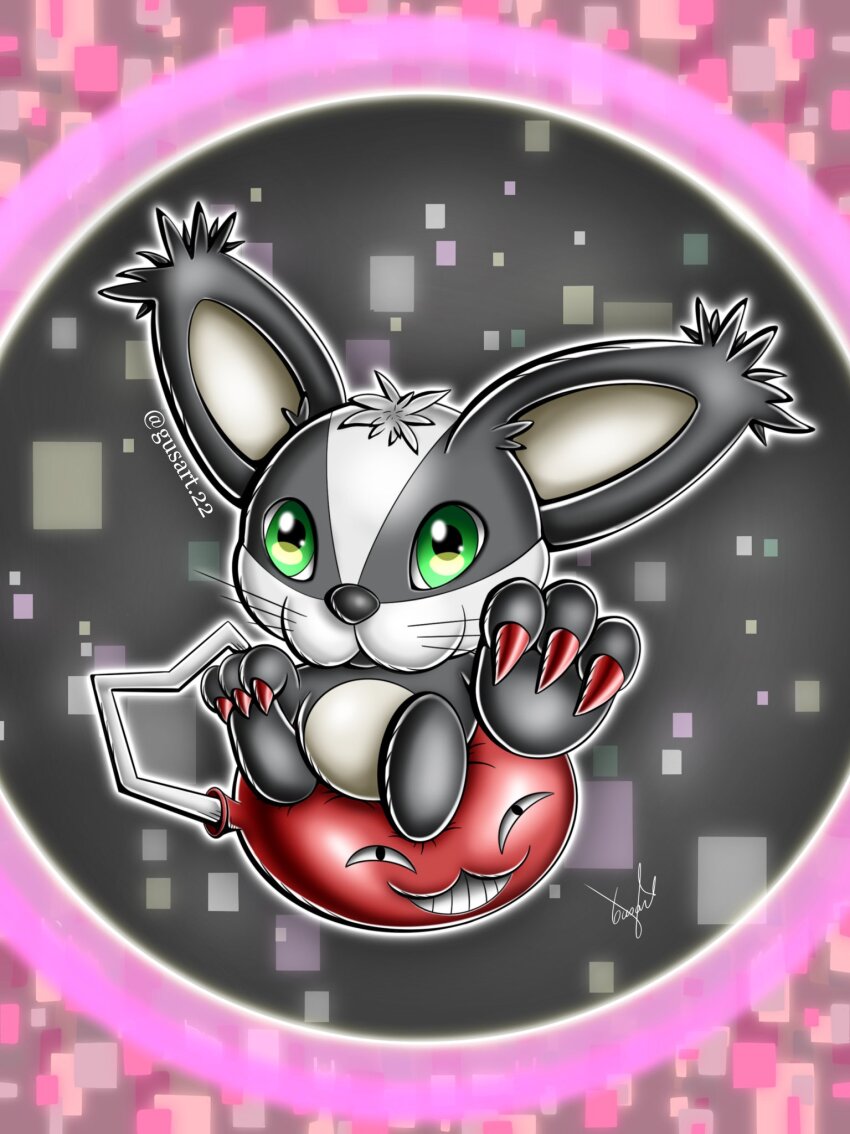 claws digimon digimon_(creature) green_eyes highres looking_at_viewer opossummon oridigi original smile solo