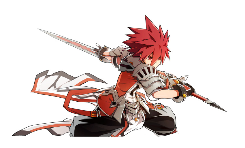 1boy armor artist_request baggy_pants belt belt_buckle black_gloves black_pants bracelet buckle closed_mouth cropped_legs determined elsword elsword_(character) faulds fighting_stance floating_clothes game_cg gloves gold_buckle hair_between_eyes highres holding holding_polearm holding_weapon jacket jewelry lance leg_up light_frown long_hair_between_eyes looking_ahead male_focus official_art open_belt open_clothes open_jacket pants pauldrons polearm red_belt red_eyes red_hair red_jacket running second-party_source shirt short_hair short_sleeves shoulder_armor solo spiked_hair transparent_background tsurime v-shaped_eyebrows weapon white_shirt