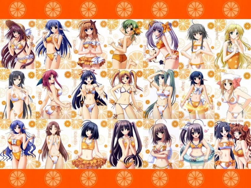 00s 6+girls ai_(tick!_tack!) aqua_hair ass bandeau bikini bikini_skirt black_hair blonde_hair blue_hair blush breasts brown_hair cat cineraria citrus_(ne~pon?_x_rai_pon!) cleavage company_connection cowboy_shot creator_connection crossed_arms crossover everyone facing_viewer flat_chest flower food food-themed_clothes food_print fruit fruit_print fuyou_kaede green_hair grey_hair hair_flower hair_intakes hair_ornament half_updo haneda_kobato hat innertube kareha large_breasts layered_bikini leaning_forward lisianthus long_hair long_pointy_ears mature_female mayumi_thyme medium_breasts mineola_(ne~pon?_x_rai_pon!) morisaki_nao multiple_girls nagase_sayaka navel navel_(company) nerine ne~pon?_x_rai_pon! nishimata_aoi nitta_aki official_art official_wallpaper one_eye_closed ootori_naru orange_(fruit) orange_hair orange_print orange_slice oretachi_ni_tsubasa_wa_nai pink_hair pointy_ears primula sage_(tick!_tack!) shigure_ama shigure_asa short_hair shuffle! side-tie_bikini_bottom side_ponytail small_breasts soul_link strapless straw_hat stuffed_animal stuffed_toy sun_hat suzuhira_hiro swim_ring swimsuit tamaizumi_hiyoko tick!_tack! tube_top twintails very_long_hair watarai_asuka wink yuu_yamanami
