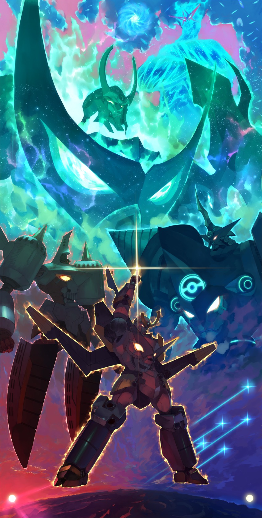 00s absurdres arc_gurren-lagann bad_id bad_pixiv_id chou_tengen_toppa_gurren-lagann chouginga_gurren-lagann epic gurren-lagann highres horizon_(sushi0126) kamina_pose lens_flare mecha no_humans pointing pointing_up robot tengen_toppa_gurren-lagann_(mecha) tengen_toppa_gurren_lagann tengen_toppa_gurren_lagann:_lagann-hen