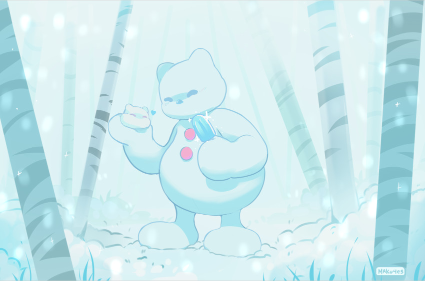 digimon digimon_(creature) food heart highres looking_at_another popsicle snow yukidarumon yukimibotamon