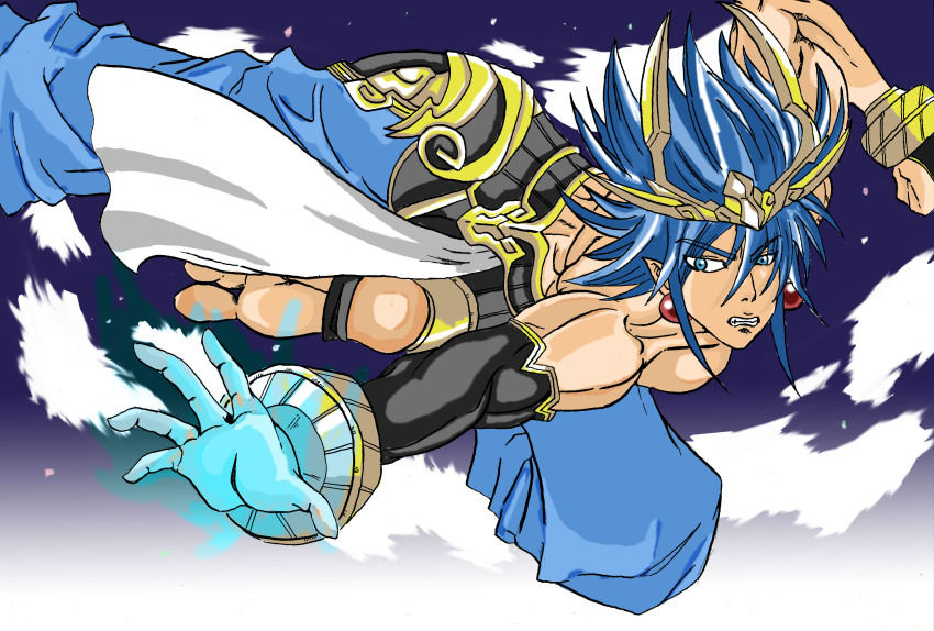 absurdres blue_hair bracelet cho_aniki cho_aniki_zero highres idaten jewelry manly muscular