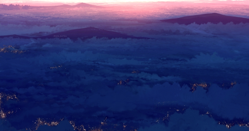 cloud cloudy_sky evening from_above highres iriza_katou mountain no_humans original outdoors scenery sky