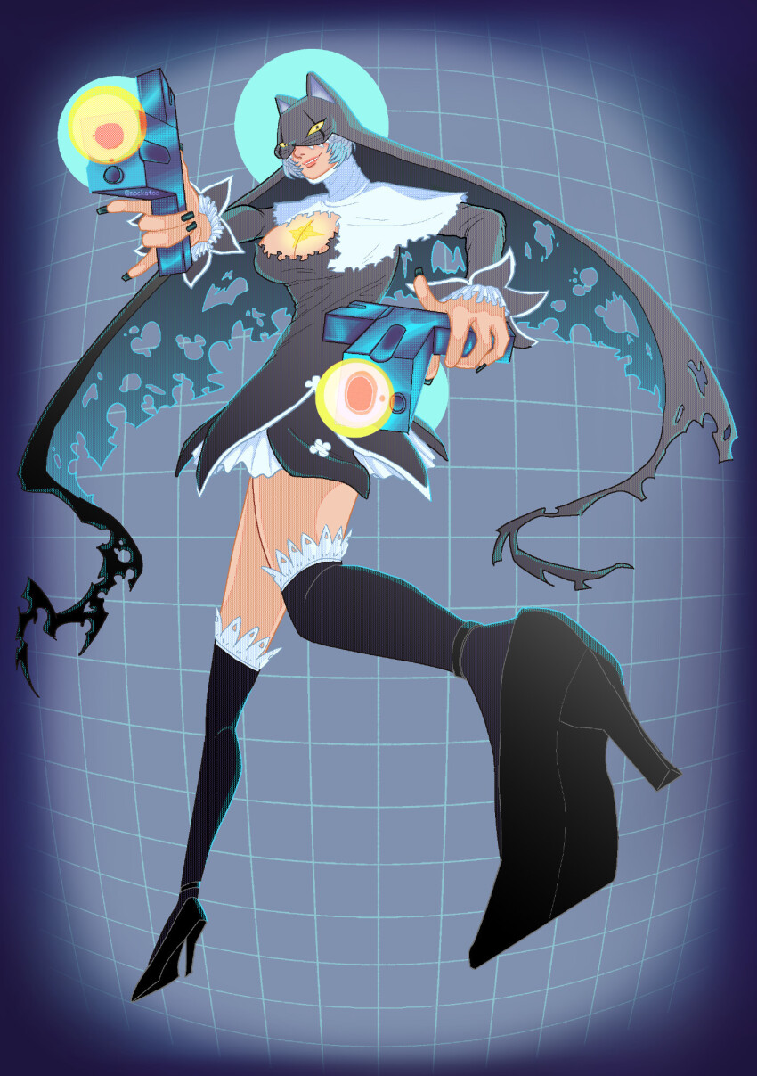 animal_hat animal_mask cat_hat cat_mask digimon digimon_(creature) hat highres mask nun sistermon_noir sistermon_noir_(awaken)