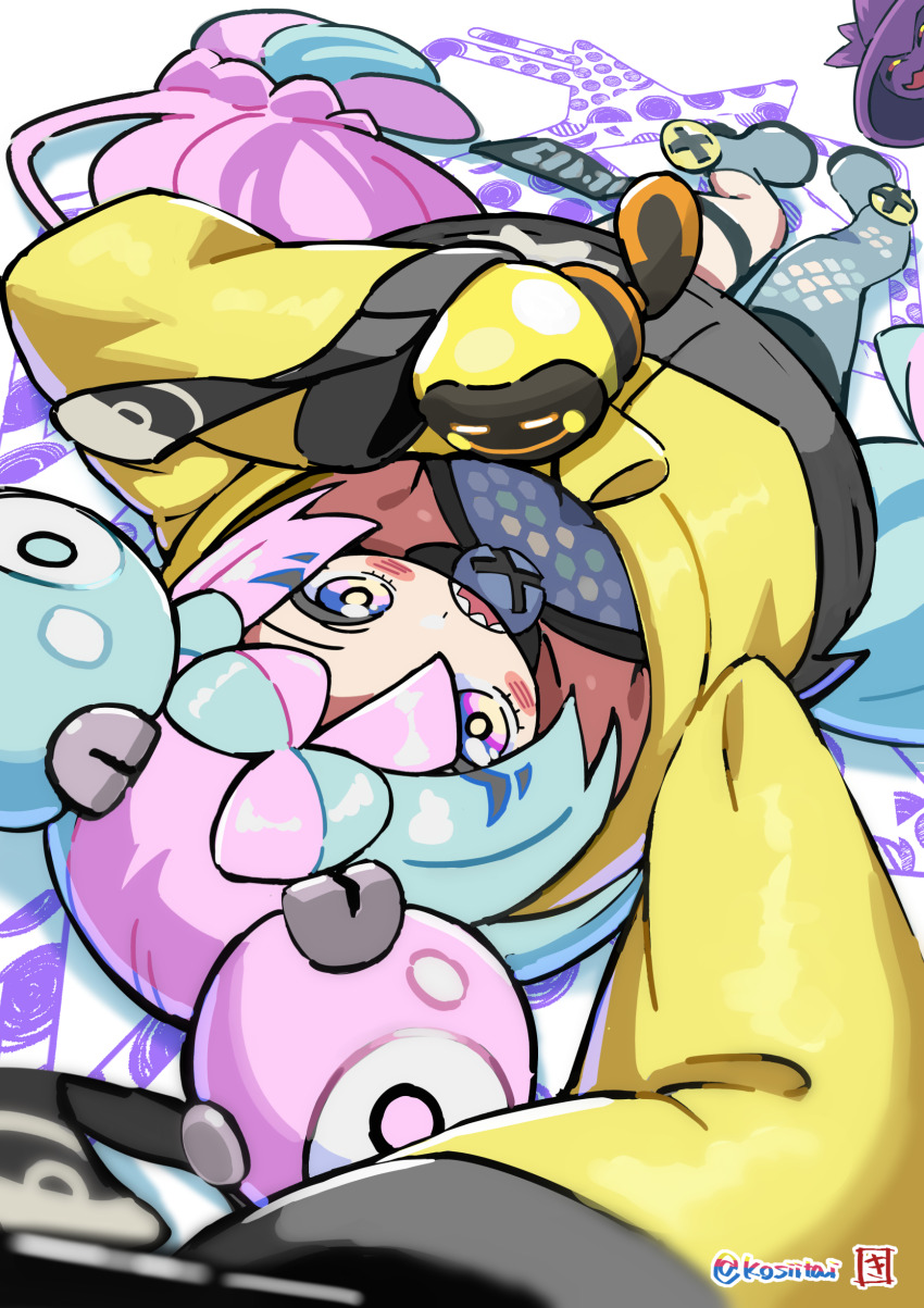 absurdres aqua_hair gen_4_pokemon highres iono_(pokemon) kingin mismagius nintendo pink_hair pokemon pokemon_(creature) pokemon_sv tadbulb