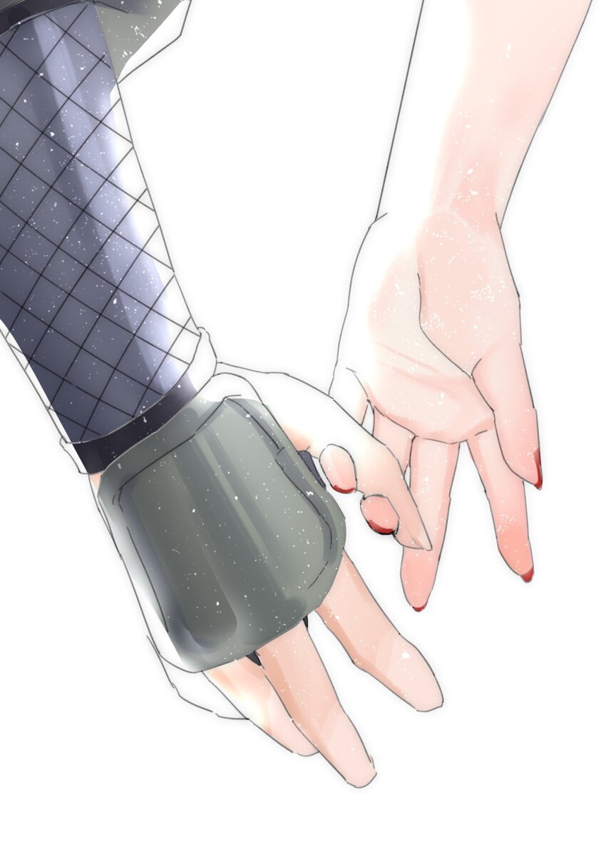 1boy 1girl cokiebeard faceless faceless_female faceless_male highres holding_hands jiraiya_(naruto) nail_polish naruto_(classic) naruto_(series) red_nails simple_background tsunade_(naruto) wrist_cuffs