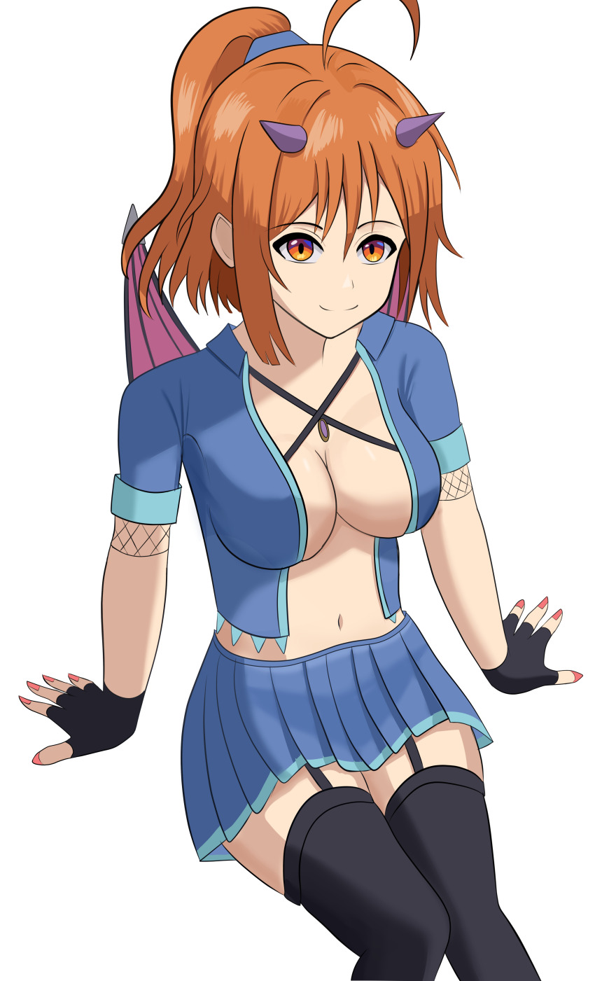 1girl absurdres blue_jacket commission from_above highres jacket non-web_source orange_hair original pleated_skirt self-upload sitting skirt solo thighhighs yissou_art