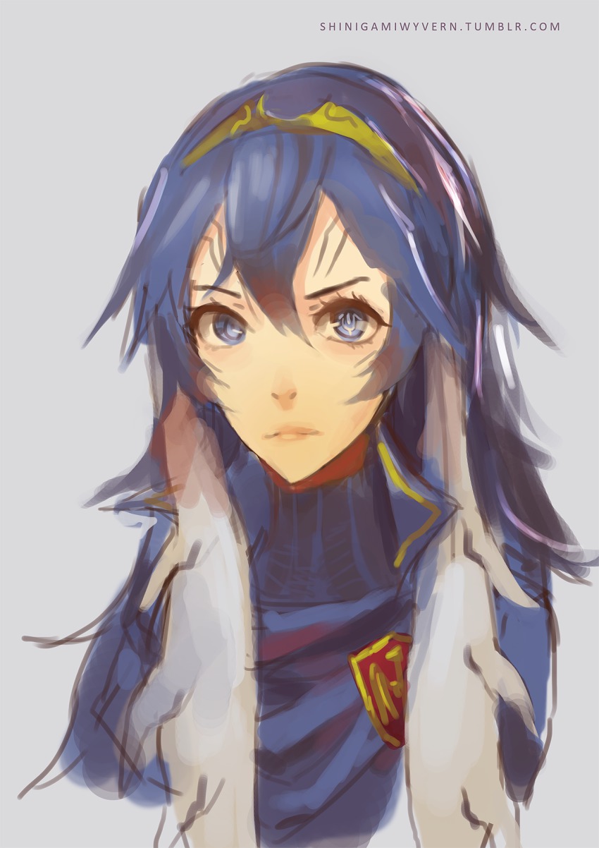 1girl blue_eyes blue_hair female_focus fire_emblem fire_emblem_awakening highres lucina_(fire_emblem) matching_hair/eyes nintendo shinigami_wyvern shinigamiwyvern simple_background solo taguel