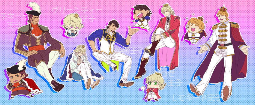10s 5boys antonio_lopez barnaby_brooks_jr. blonde_hair brown_hair cape crown formal_clothes ivan_karelin kaburagi_t._kotetsu keith_goodman mamemo_(daifuku_mame) multiple_boys tiger_&amp;_bunny toggles vest