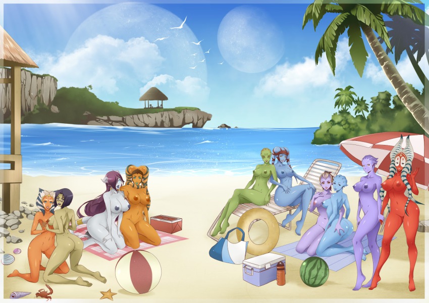 6+girls aayla_secura ahsoka_tano arched_back asari_(mass_effect) ass back bag ball bare_back bare_shoulders barefoot barriss_offee beach beach_chair beachball bird black_eyes black_hair blue_eyes blue_nipples blue_skin breasts chair cliff cloud collarbone colored_nipples colored_skin cooler crab crossover dark-skinned_female dark_nipples dark_skin draenei facial_mark feet female_focus food fruit full_body green_eyes green_skin grey_skin groin hair_over_one_eye hand_on_thigh hands_on_thighs head_tilt highres hip_focus holding_hands horns innertube interlocked_fingers kneeling large_breasts legs liara_t&#039;soni lips lipstick locked_arms long_hair lounge_chair makeup mass_effect_(series) mass_effect_1 mirialan multiple_girls navel nipples nude nudist open_mouth orange_skin outdoors palm_tree parasol parted_lips planet purple_eyes purple_hair purple_nipples purple_skin red_skin rianna_saren rock sand shaak_ti shadow shell shiala shopping_bag short_hair sitting sky small_breasts smile soles standing star_wars star_wars:_the_clone_wars starfish swim_ring tali&#039;zorah tevos thermos thick_thighs thighs toes togruta tree twi&#039;lek twintails umbrella uncensored warcraft water watermelon white_eyes white_skin wide_hips world_of_warcraft x-t3al yellow_eyes