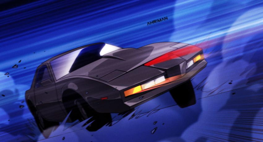 car dmitry_grozov glowing highres k.i.t.t knight_rider mecha motion_blur motion_lines motor_vehicle no_humans pontiac pontiac_firebird robot speed_lines vehicle_focus