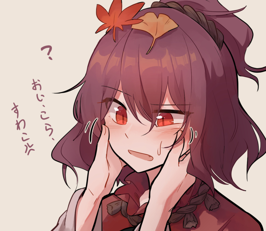 2girls hand_on_another&#039;s_face keiko_(emoticon) mirror moriya_suwako multiple_girls purple_hair red_eyes short_hair touhou yasaka_kanako yuri