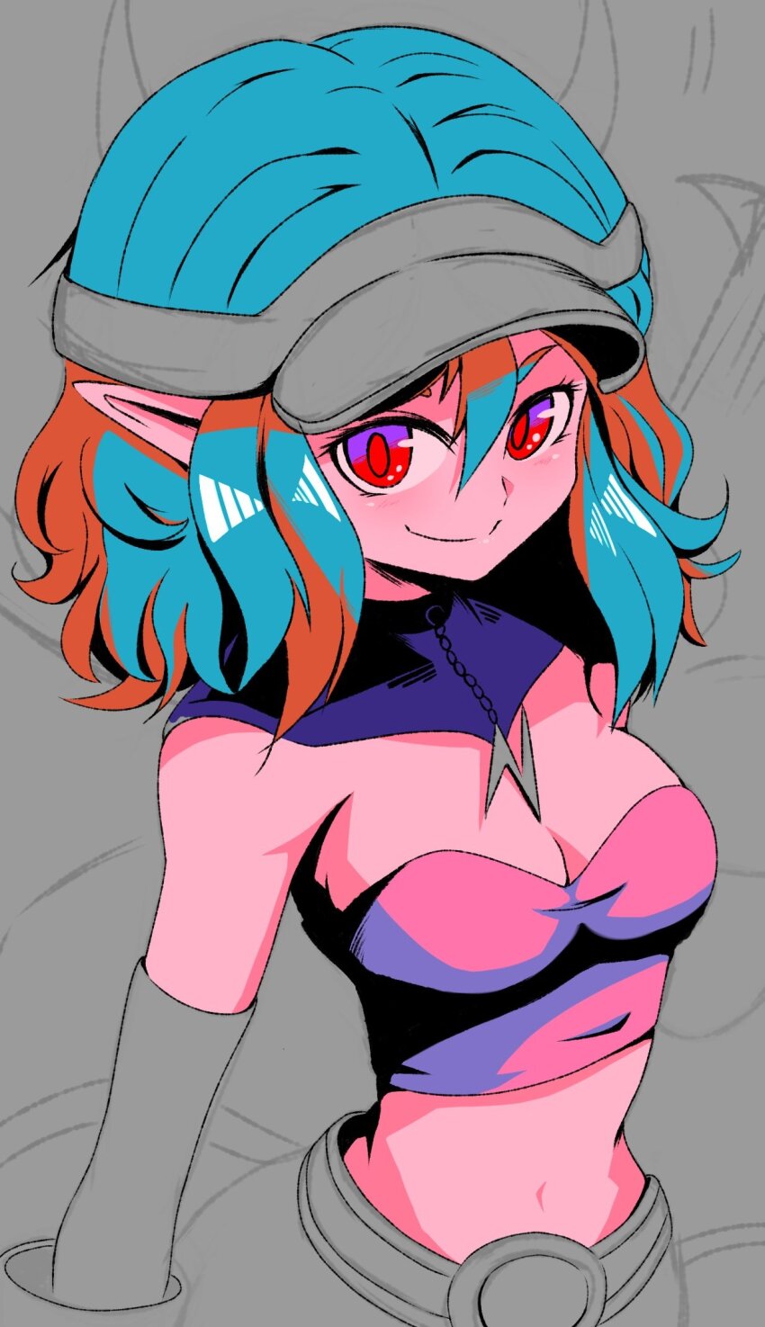 1girl belt blue_hair digimon female_focus highres looking_at_viewer navimon_(digimon) red_eyes smile solo