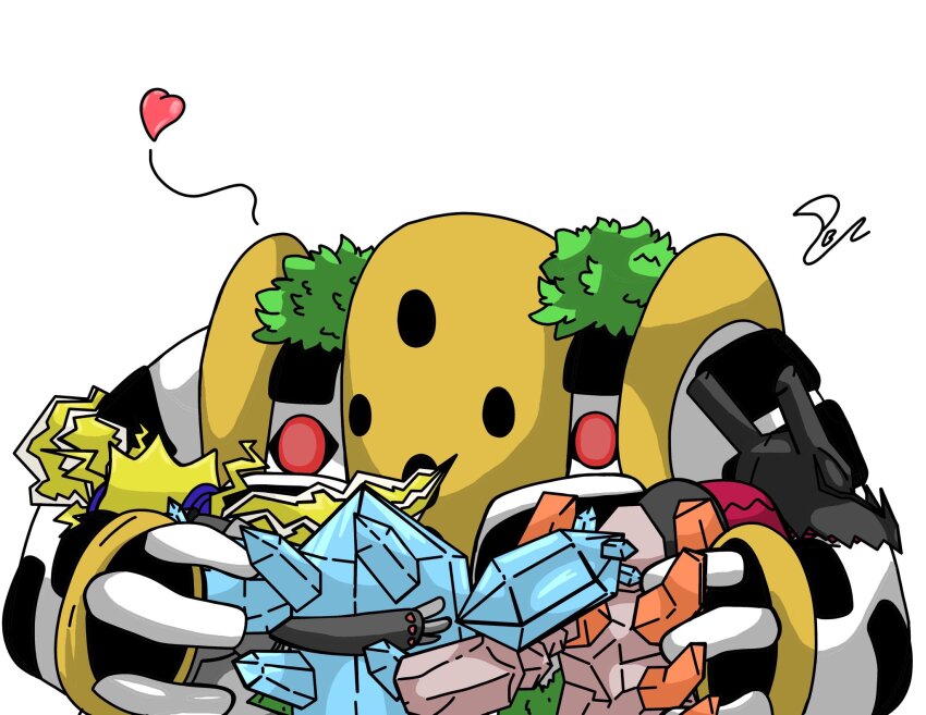 game_freak gen_3_pokemon gen_4_pokemon gen_8_pokemon happy heart highres hug legendary_pokemon nintendo paulbagnot pokemon pokemon_(creature) regice regidrago regieleki regigigas regirock registeel simple_background white_background