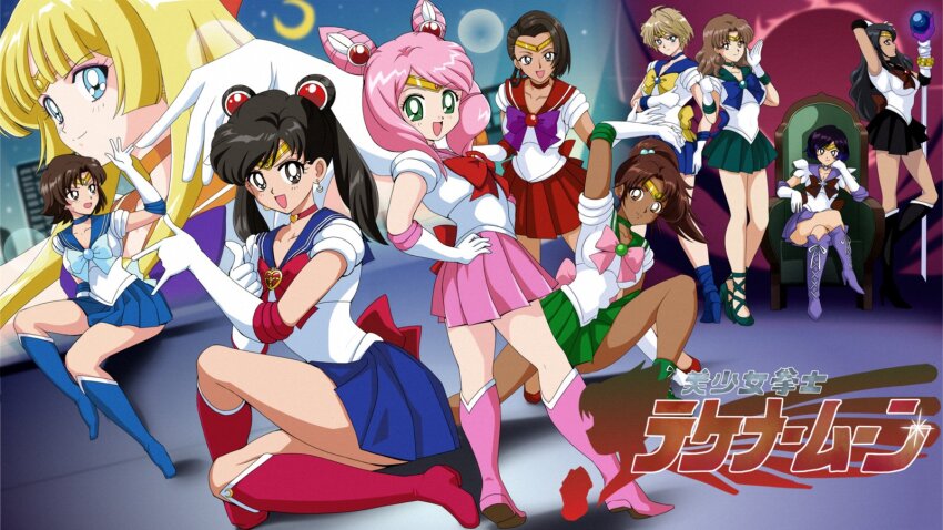 1d1htr 1other 6+girls aged_down alisa_boskonovich azucena_milagros_ortiz_castillo bishoujo_senshi_sailor_moon black_hair blonde_hair blue_eyes boots bow breasts brown_eyes brown_hair building christie_monteiro crossover dark-skinned_female dark_skin emilie_de_rochefort green_eyes highres julia_chang kazama_asuka large_breasts leo_kliesen ling_xiaoyu long_hair magical_girl miniskirt multiple_girls namco pink_hair red_bow reina_(tekken) sailor_chibi_moon sailor_jupiter sailor_mars sailor_mercury sailor_moon sailor_neptune sailor_pluto sailor_saturn sailor_uranus sailor_venus short_hair sitting skirt tekken throne zafina