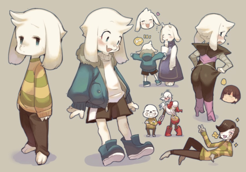 1girl 4boys androgynous asgore_dreemurr asgore_dreemurr_(cosplay) asriel_dreemurr asriel_dreemurr_(cosplay) ass blue_eyes blush brothers cosplay fang flower flower_in_mouth frisk_(undertale) furry heart laughing mettaton mettaton_ex mettaton_ex_(cosplay) monster_boy mother_and_son multiple_boys papyrus_(undertale) rikose sans_(cosplay) sans_(undertale) scarf siblings skeleton sparkle spoilers toriel undertale v