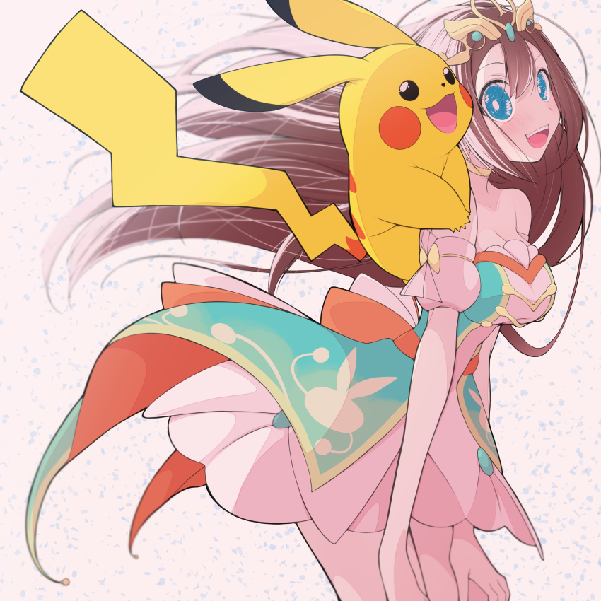 1girl absurdres blue_eyes fujiwara_hiro_(kaede_ciao) gen_1_pokemon highres nintendo official_alternate_costume pikachu pokemon pokemon_bw pokemon_masters_ex rosa_(champion)_(pokemon) rosa_(pokemon)